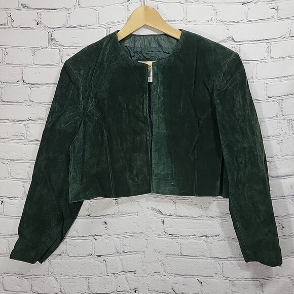 Wilsons Leather Jackets & Blazers - Wilson Leather Green Suede Jacket Cropped Vtg 80's Disco Womens L Large